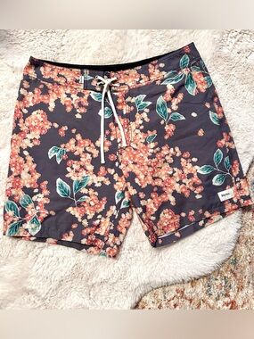 Rhythm Floral Swim Shorts in Dark Navy and Coral